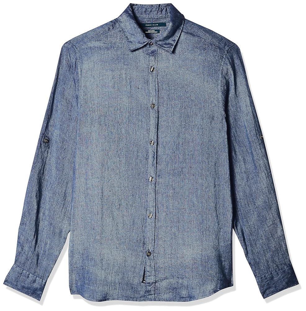 Perry Ellis Men’s Roll Sleeve 100% Linen Button-Down Shirt (Size X-Small – 5X Big & Tall)