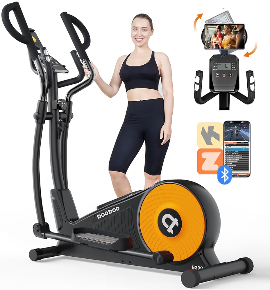 pooboo Elliptical Machine, Elliptical Exercise Machine with 16-Level Resistance&Hyper-Quiet Magnetic Driving System, Elliptical Machine for Home with LCD Monitor&15.5IN Stride,…