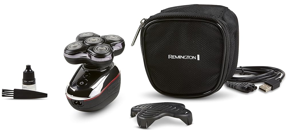 Remington Balder Deluxe XR7100, Head Rotary Shaver with Titanium Blades & Storage Pouch for Bald Men Wet/Dry Shaving with 5 Dual Track Flexing Heads and Pop-Up Trimmer