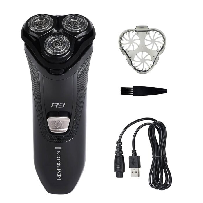 Remington R3 Style Series Rotary Shaver for Men, Flexing Technology and Sensitive Skin Comfort, Rechargeable Wet or Dry Electric Shaver with Pop Up Trimmer and Stubble Attachment