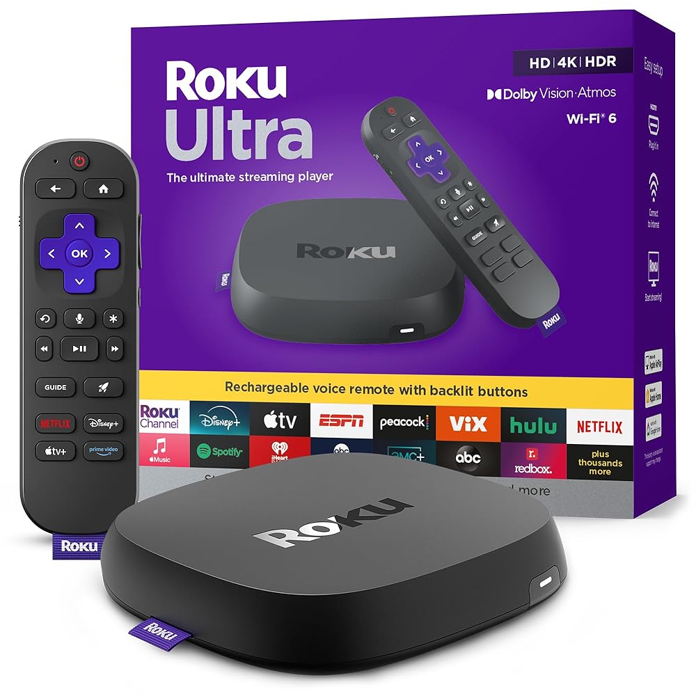 Roku Ultra 2024 - Ultimate Streaming Player - 4K Streaming Device for TV with HDR10+, Dolby Vision & Atmos - Bluetooth & Wi-Fi 6- Rechargeable Voice Remote Pro with Backlit...