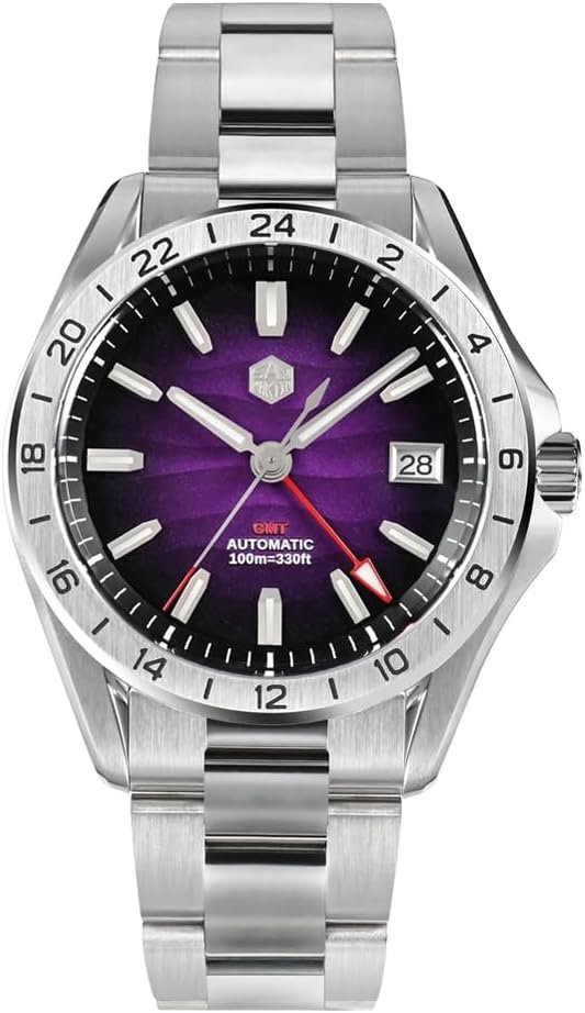 San Martin SN0129 39mm Purple Desert Luxury Men Dress Watch Texture Dial NH34 GMT Automatic Mechanical Waterproof Watches