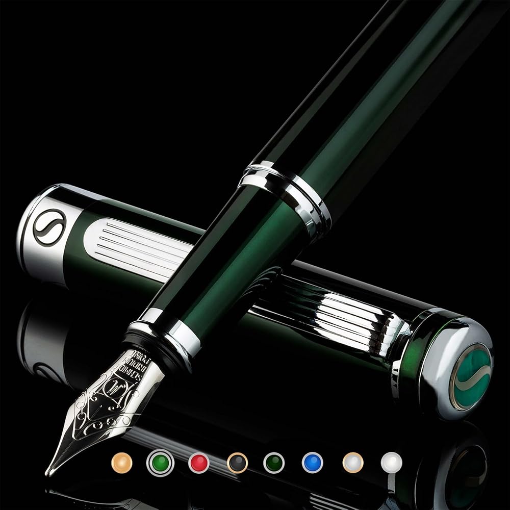 Scriveiner British Racing Green Fountain Pen – Stunning Luxury Pen with Chrome Finish, Schmidt Nib (Medium), Best Pen Gift Set for Men & Women, Professional, Executive, Office,…