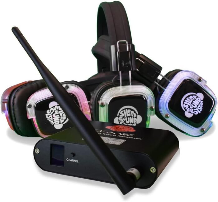 Silent Disco 3-Channel LED Headphone Package (25 RF Headphones / 3 Transmitters) Black