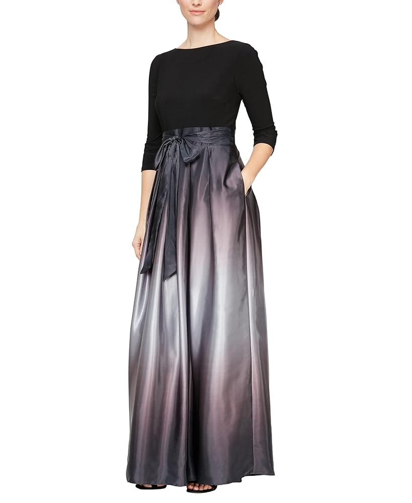 S.L. Fashions Women’s Long Satin Mother of The Bride Dress with Pockets, Formal Party Gown (Petite and Regular Sizes)