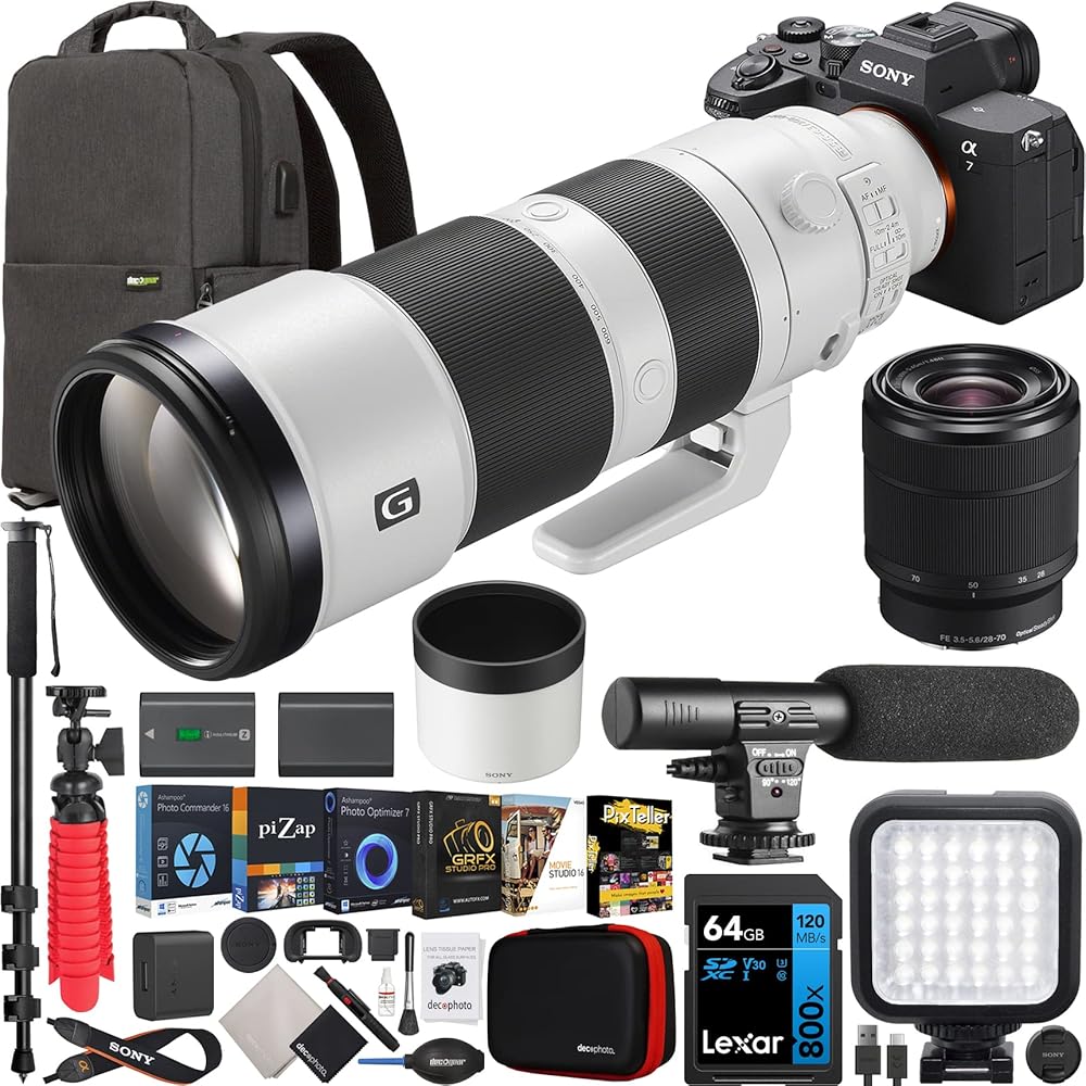 Sony a7 IV Full Frame Mirrorless Camera Body with 2 Lens Kit FE 200-600mm F5.6-6.3 G OSS + 28-70mm ILCE-7M4K/B + SEL200600G Bundle w/Deco Gear Backpack + Monopod + Extra…