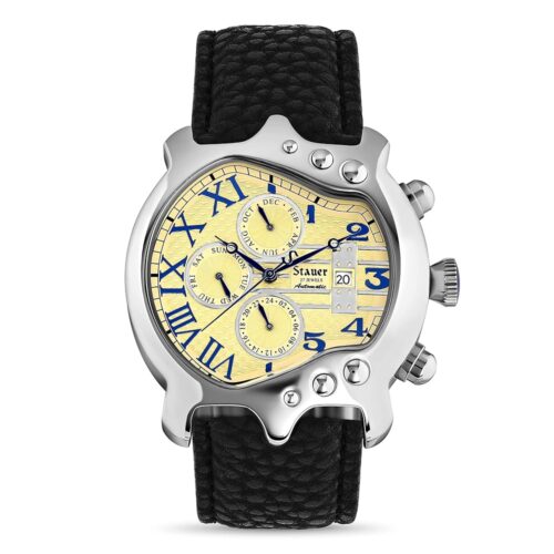 Stauer Guitar Automatic Watch for Men – Unique Vintage Guitar-Shaped Analog Watch – Black Genuine Leather Watch Band – Stainless Steel Watch Case – Elegant Present for Men