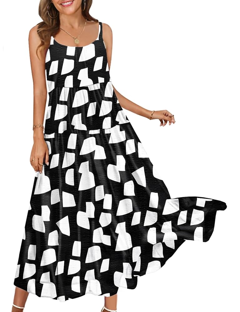 Summer Casual Loose Spaghetti Strap Dresses for Women Boho Maxi Sleeveless Dress Beach Vacation Floral Flowy Sundress