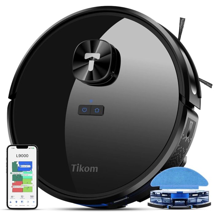 Tikom Robot Vacuum and Mop Combo with LiDAR Navigation, L9000 Robotic Vacuum Cleaner with 4000Pa Suction,150Min Max, 14 No-Go Zones, Smart Mapping, Good for Pet Hair, Carpet,...