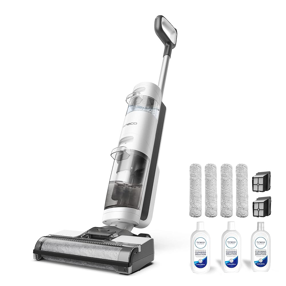 Tineco iFLOOR 3 Breeze Complete & 33.8 OZ Floor Cleaning Solution & Replacement 2 HEPA Assembly 2 Brush Roller Set, Cordless Wet Dry Vacuum Floor Cleaner and Mop