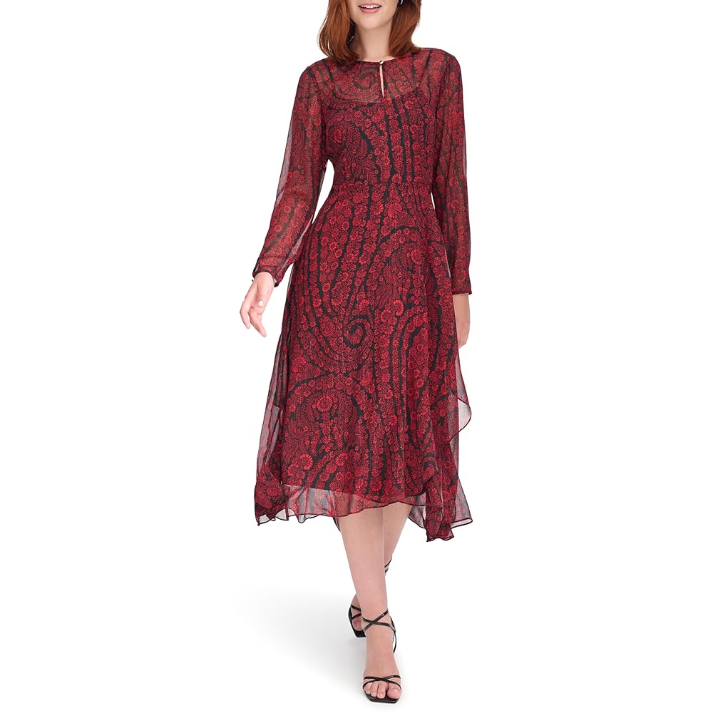 TOMMY HILFIGER Women’s Button Neck Midi Dress