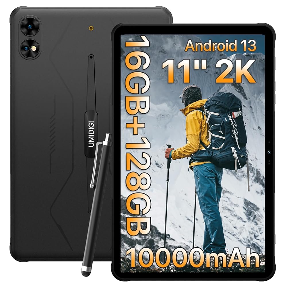 UMIDIGI 2K 11inch Rugged Tablet Android 13,Active T1 Octa-core 16GB RAM+128GB ROM,10000mAh,16+16+8MP Camera Waterproof Tablet with SIM Card Slot Unlocked/Stylus Pen/4G…