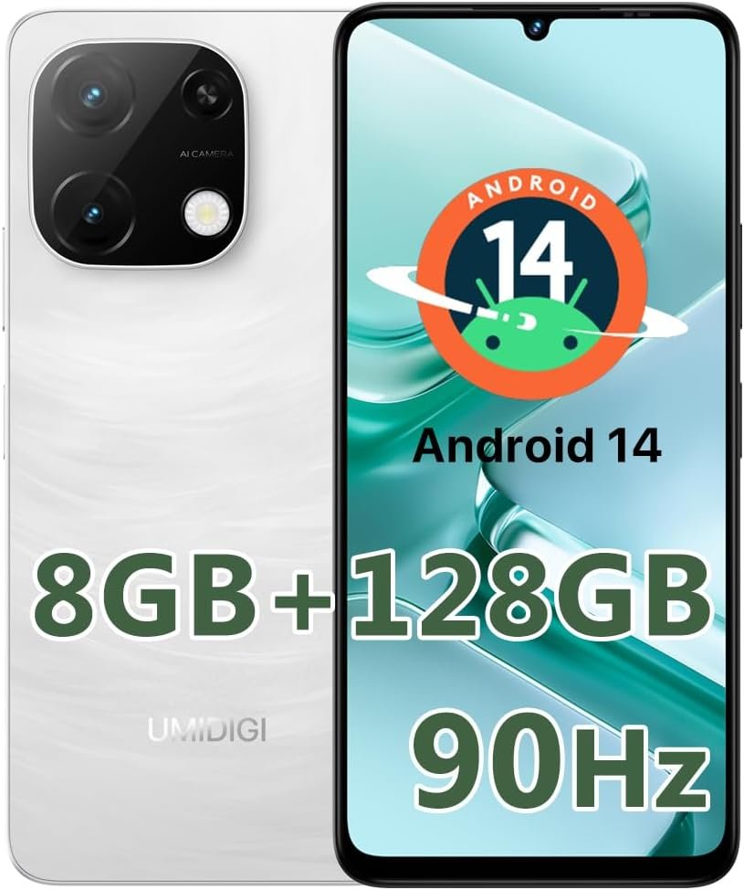 UMIDIGI G9T Cell Phone, Android 14 Smartphone Unlocked, 6.75″ HD+ 90Hz Display, 5000mAh Battery, 18W Fast Charging, 8(4+4)+128GB/1TB TF, 13MP Camera, AI Face & Fingerprint…