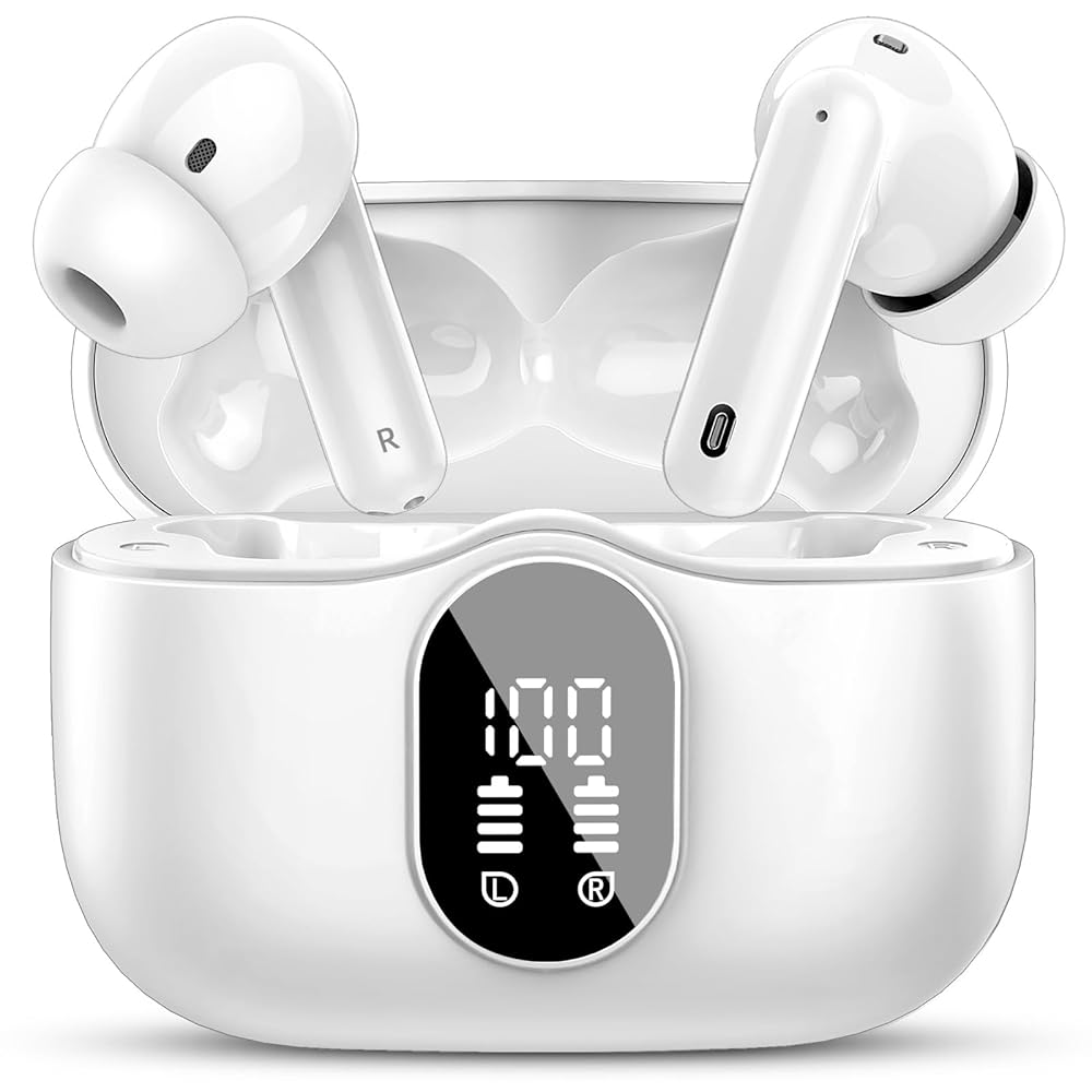 Wireless Earbuds Bluetooth 5.4 Headphones Bass Stereo Ear Buds with Noise Cancelling Mic LED Display in Ear Earphones IP7 Waterproof 36H Playtime for Laptop Pad Phones Sports…