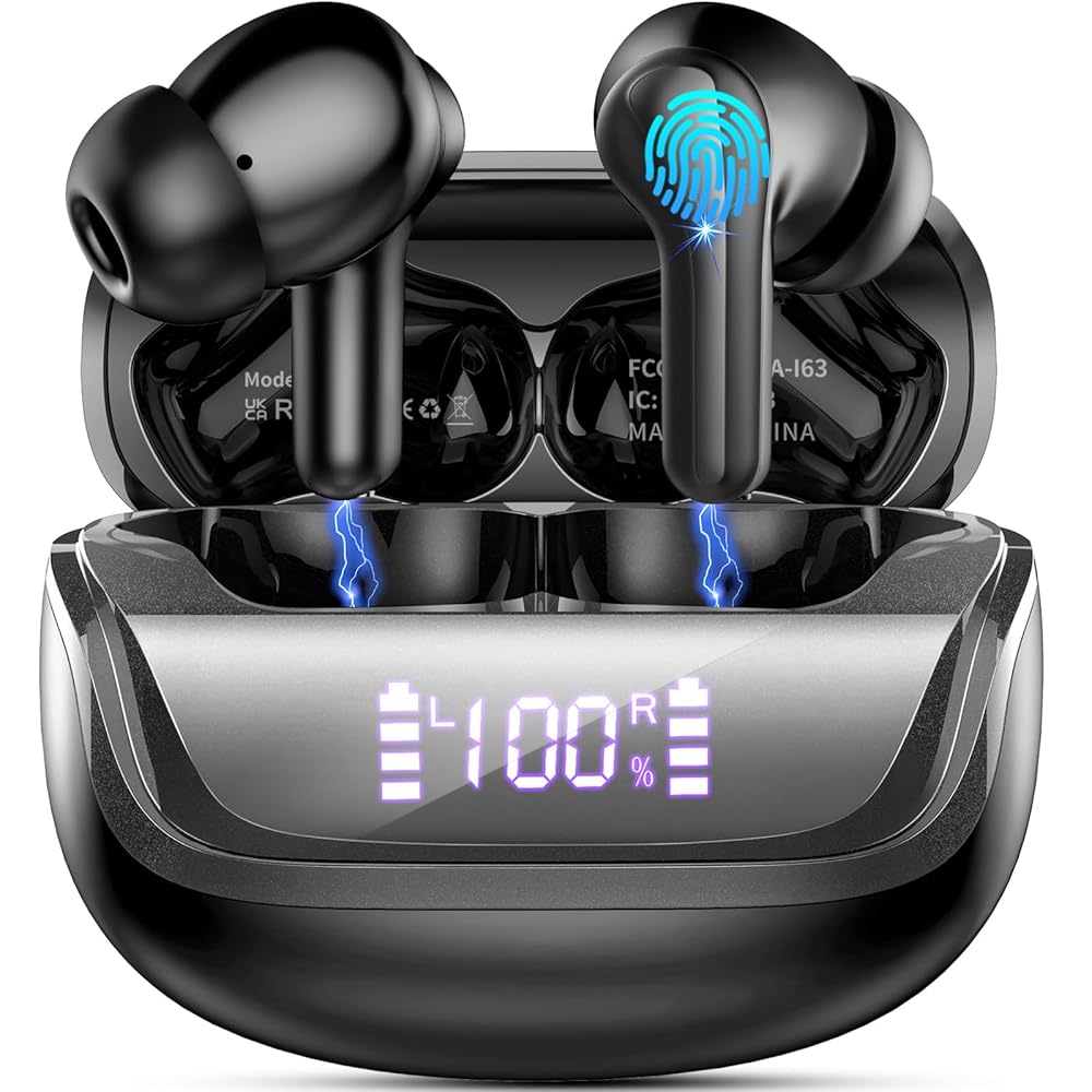 Wireless Earbuds, Bluetooth 5.4 Headphones Deep Bass Stereo, in-Ear Earphones with 4 ENC Noise Canceling Mic, 45H Playtime Dual LED Display Ear Buds, IP7 Waterproof Wireless…