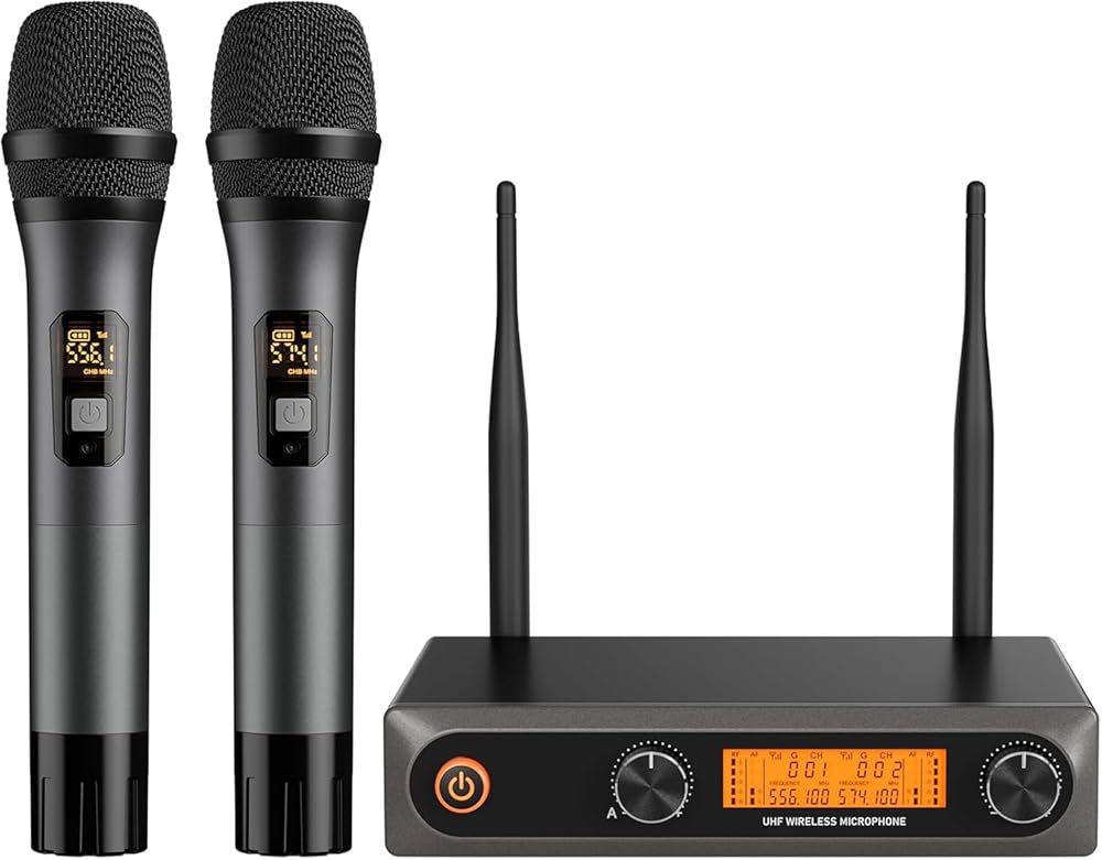 Wireless Microphones,Professional Metal Dual UHF Cordless Dynamic Mic Handheld Microphone System (200ft) for Karaoke, Home, Meeting, Party, Home KTV Set, Wedding,Church, DJ