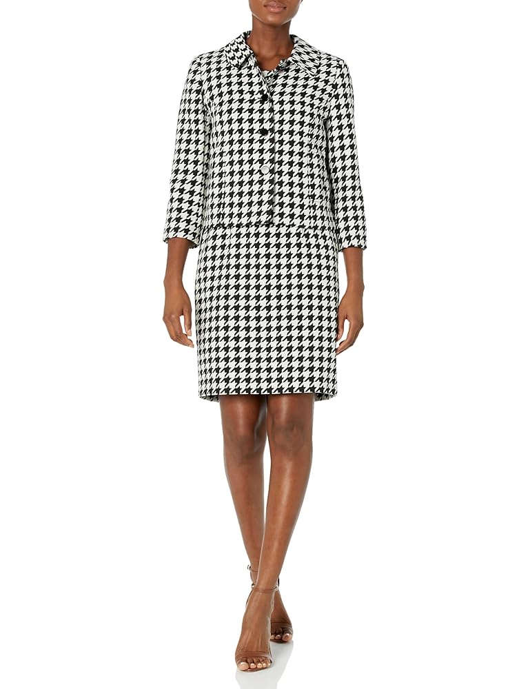 Women’s 3 Button Peter Pan Collar Houndstooth Jacket/Sheath Dress Suit