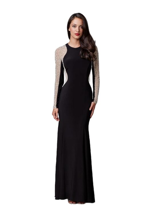 Xscape Women's Long Sleeve Beaded Contour Gown