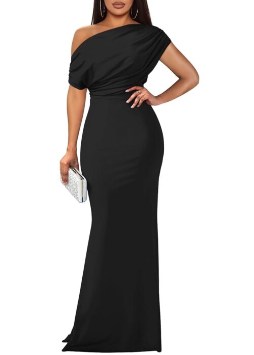YMDUCH Women's Elegant Sleeveless Off Shoulder Bodycon Long Formal Party Evening Dress