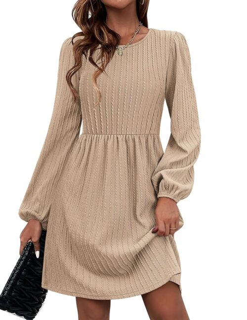 Zeagoo Women's Casual Knit Sweater Dress with Pockets Crew Neck Long Sleeve A-Line Dresses for Women 2024 Fall Dresses