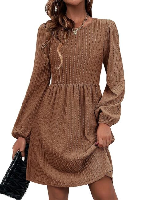 Zeagoo Women's Casual Knit Sweater Dress with Pockets Crew Neck Long Sleeve A-Line Dresses for Women 2024 Fall Dresses