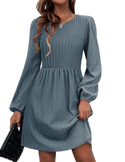 Zeagoo Women's Casual Knit Sweater Dress with Pockets Crew Neck Long Sleeve A-Line Dresses for Women 2024 Fall Dresses