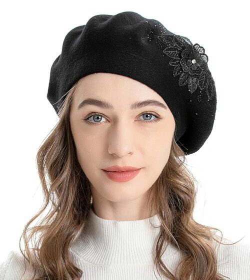 ZLYC Womens French Beret hat, Reversible Solid Color Cashmere Mosaic Warm Beret Cap for Girls