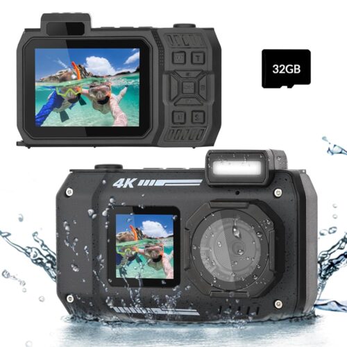 33FT Underwater Camera 4K 30FPS Digital Camera with Dual Screens Selfie 13MP Waterproof Camera Built-in 2500 mAh Battery Autofocus Waterproof Digital Camera for...