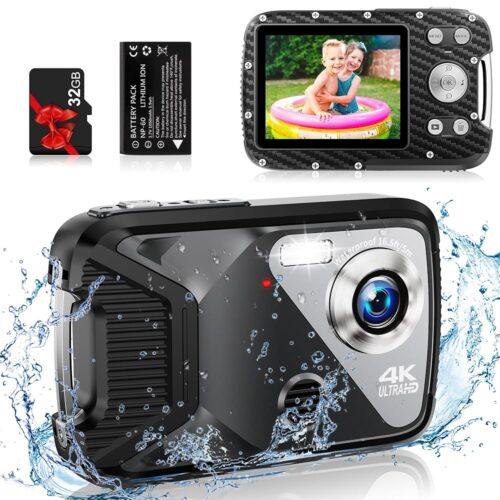 4K Waterproof Digital Camera with 32GB Card Underwater Digital Camera for Kids Point and Shoot Camera Portable Camera for Teens Students Boys Girls