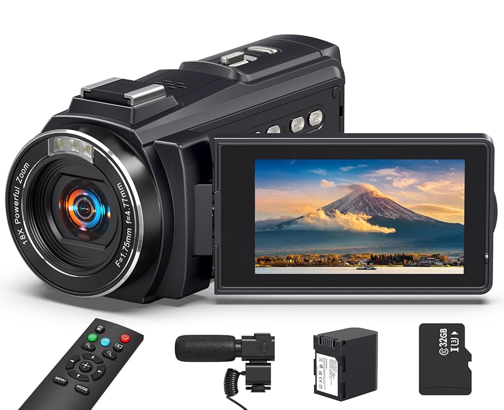 8K Video Camera 64MP Camcorder, 18X Digital Zoom with IR Night Version Vlogging Camera for Youtube, 3.0″ IPS Touch Screen with one 4500mAh Battery, 32GB TF Card, Remote Control,…