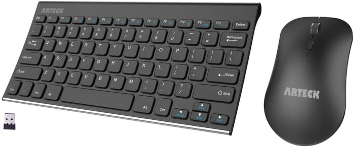 Arteck 2.4G Wireless Keyboard and Mouse Combo Ultra Compact Slim Stainless Full Size Keyboard and Ergonomic Mouse for Computer/Desktop/PC/Laptop and Windows 10/8/7 Build in...