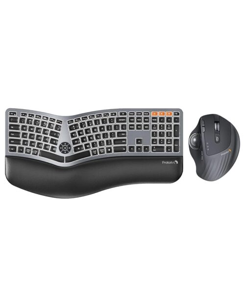 Backlit Wireless Full Size Ergonomic Keyboard and Wireless Trackball Mouse