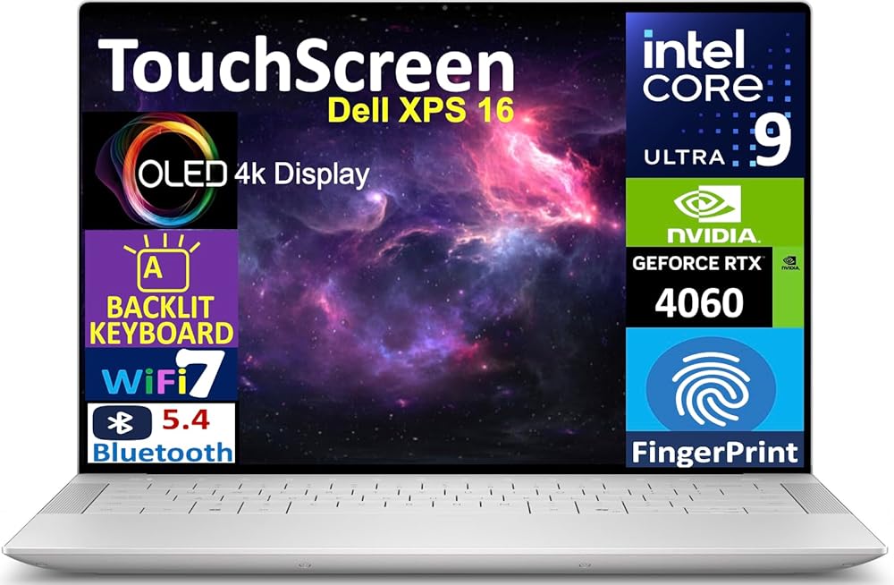 Dell XPS 16 Workstation Laptop, 16.3″ Touch, 90 Hz 4K Display (Intel Ultra 9-185H 16-Core, GeForce RTX 4060, 32GB LPDDR5X RAM, 1TB SSD, 2X Thunderbolt 4, Fingerprint, WiFi 7, BT…