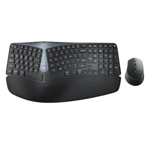 Ergonomic Wireless Keyboard and Mouse, MK835 Ergo Bluetooth/2.4G Split Design Keyboard Mouse Combo with Cushioned Palm Rest, Multi-Device, Wave Keys, Rechargeable, for...