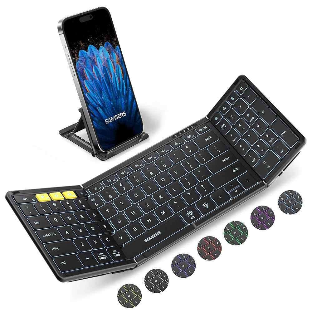 Foldable Bluetooth Keyboard with Numeric Keypad, Samsers Full-Size Wireless Folding Keyboard with Backlight, Portable Travel Keyboard for iOS Android Windows Mac OS, Support 3…