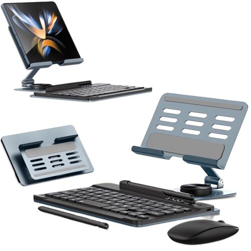 for Samsung Galaxy Z Fold 6 5 4 Stand Keyboard Mouse, Portable Mini Bluetooth Keyboard, Foldable Adjustable Desk Stand Holder, with Wireless Mouse and Pen