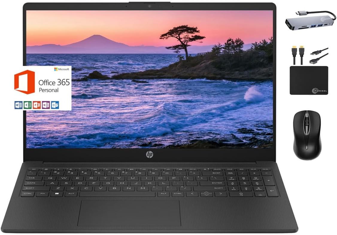HP Laptop Computer 2024, 15.6″ HD Display, Quad-Core Intel Processor N200, 16GB RAM, 384GB Storage (128GB UFS + 256GB Card), Wi-Fi 6, 1 Year MS Office 365, Long Battery, Win…