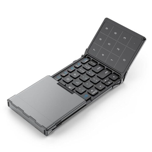 iClever Foldable Bluetooth Keyboard, BK18 Foldable Keyboard with Touchpad and Number Pad, Portable Rechargeable Keyboard, Pocket Size for Travel, Compatible with iPad, iPhone,...