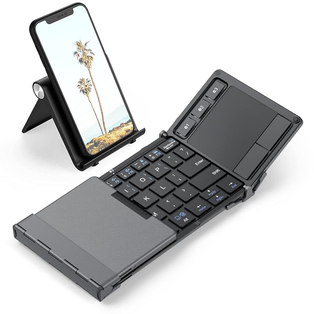 iClever Foldable Keyboard, BK08 Bluetooth Keyboard with Sensitive Touchpad, Multi Devices, Pocket-Sized Tri-Folding Portable Keyboard for iPad, iPhone, Smartphone, Laptop and Table