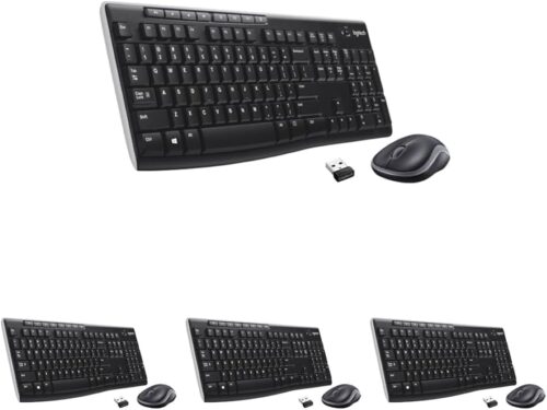 Logitech MK270 Wireless Keyboard and Mouse Combo for Windows, 2.4 GHz Wireless, Compact Mouse, 8 Multimedia and Shortcut Keys, for PC, Laptop - Black (Pack of 4)