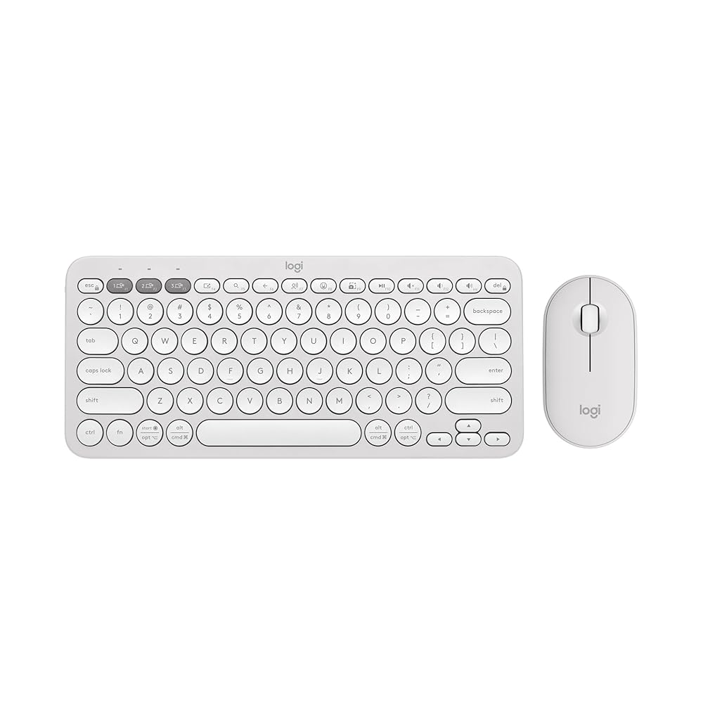 Logitech Pebble 2 Combo, Wireless Keyboard and Mouse, Quiet and Portable, Customizable, Logi Bolt, Bluetooth, Easy-Switch for Windows, macOS, iPadOS, Chrome – Tonal White