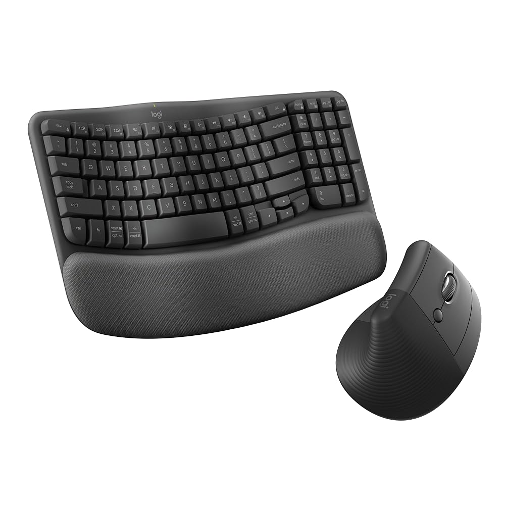 Logitech Wave Keys & Lift Vertical Mouse – Ergonomic Bundle — Wireless Keyboard with Cushioned Palm Rest & Vertical Wireless Mouse – Easy-Switch, Bluetooth, for Multi-OS,…