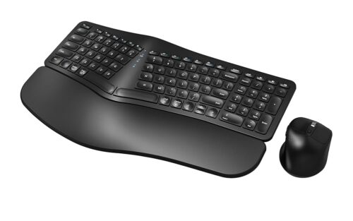 MK960 Ergonomic Wireless Keyboard Mouse Combo, Bluetooth/2.4G Split Design Keyboard with Palm Rest and 4 Level DPI Adjustable Wireless Mouse Multi-Device, Rechargeable, for...