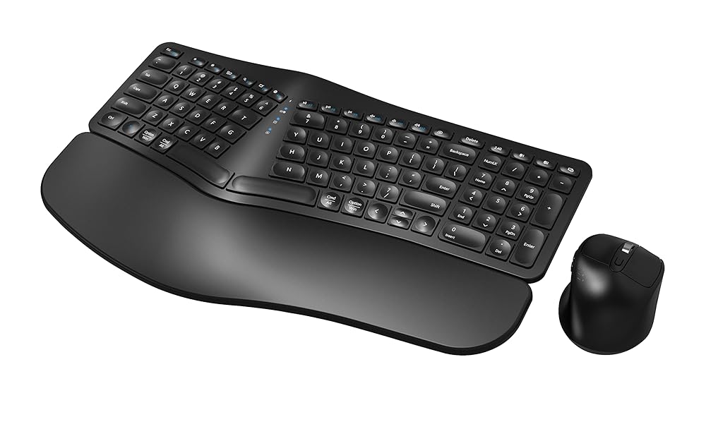 MK960 Ergonomic Wireless Keyboard Mouse Combo, Bluetooth/2.4G Split Design Keyboard with Palm Rest and 4 Level DPI Adjustable Wireless Mouse Multi-Device, Rechargeable, for…