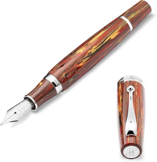 Montegrappa Mia Flaming Heart ISMIA2I6 Fountain Pen Made of Resin and Stainless Steel in Red/Brown/Silver, Nib Thickness F, Length: 14 cm