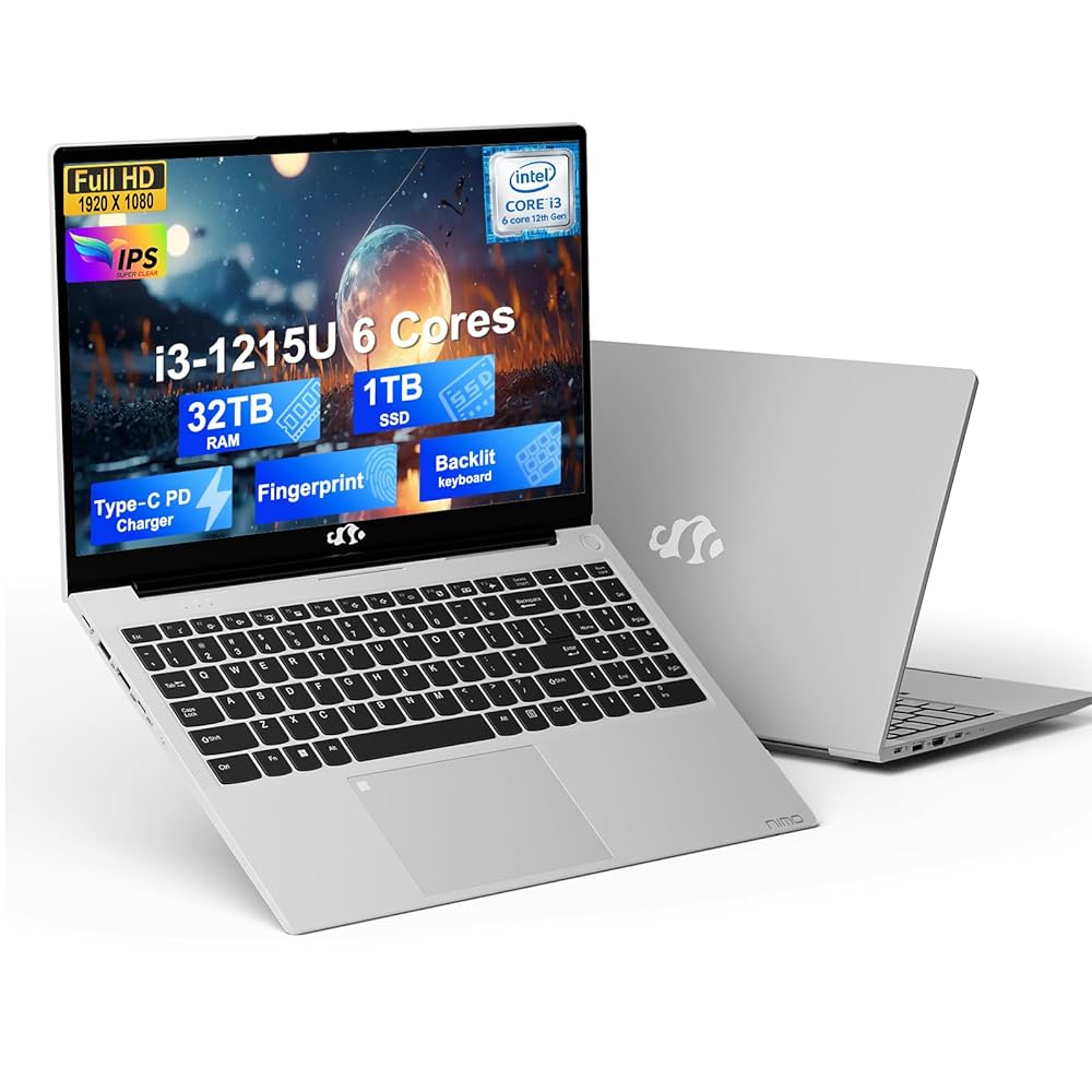 NIMO 15.6 FHD IPS Business Laptop Computer, 32GB RAM, 1TB SSD, 12th Gen Intel Core i3-1215U (6-Cores, Up to 4.4GHz, Beat i5-1135G7), Fingerprint, Backlit Keyboard, Wi-Fi 6, Win...