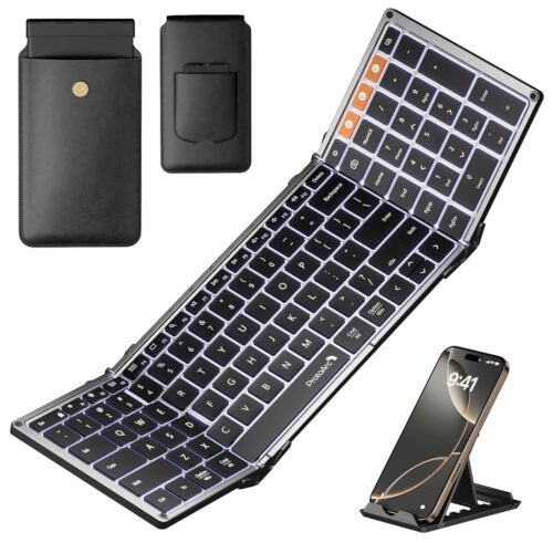 ProtoArc Backlit Foldable Keyboard, XK01 Plus Folding Portable Bluetooth Keyboard for Travel, True Full Size External Wireless Keyboard with Backlight for iPad Tablet Smartphone...