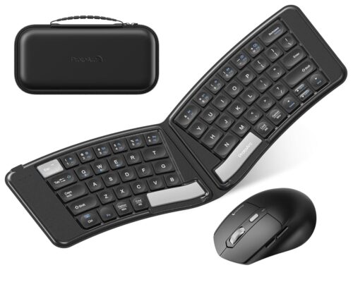 ProtoArc Ergonomic Foldable Keyboard Mouse, XKM03 Portable Folding Bluetooth Keyboard Mouse for Business Travel, Split Design, 3 Bluetooth, Rechargeable, for iPad, Tablet,...
