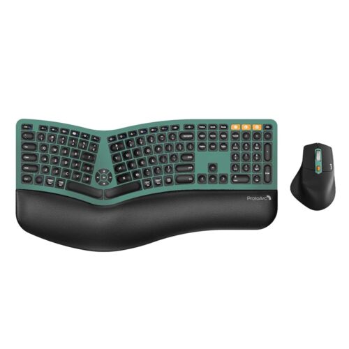 ProtoArc Ergonomic Wireless Keyboard Mouse, EKM01 Plus Full Size Ergo Bluetooth Keyboard Mouse Combo, Split Design, Wrist Rest, Multi-Device, Rechargeable, for Windows/Mac OS -...