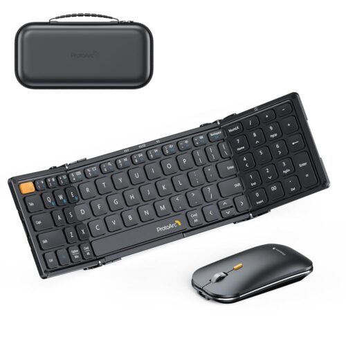 ProtoArc Foldable Keyboard and Mouse, Small Folding Bluetooth Keyboard Mouse Combo for Travel, Pocket-Size Portable Keyboard for iPad, iPhone, Smartphone, Tablet Laptop